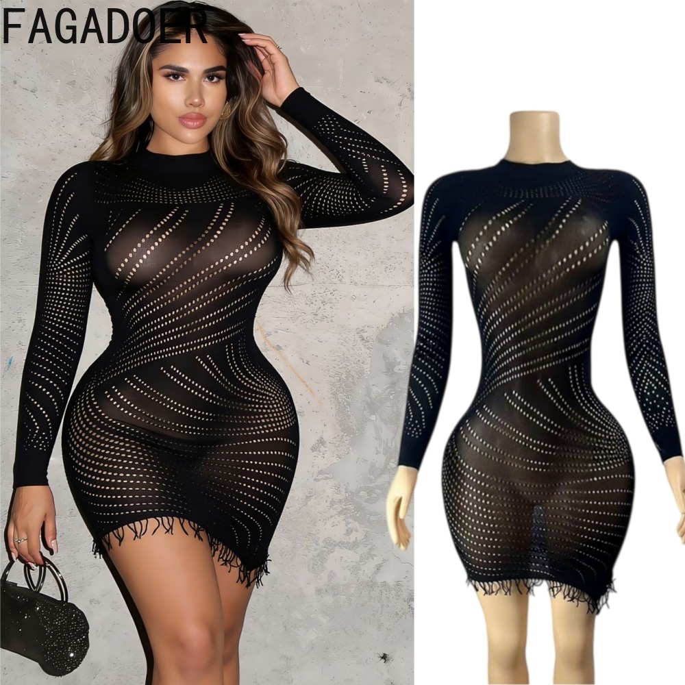 Sexy Mesh Sheer Bodycon Dress - فاجادوير فستان نسائي قصير ضيق ومثير