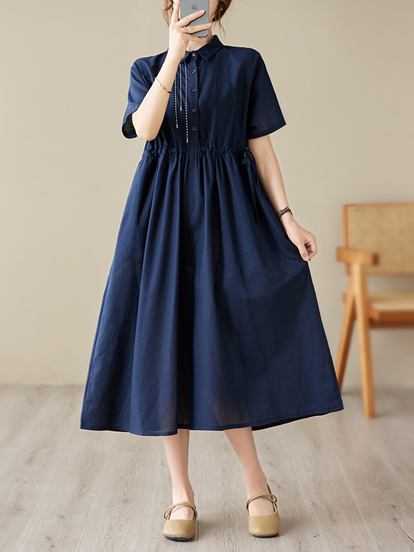 Casual Loose Linen Shirt Dress - فستان نسائي كاجوال من القطن والكتان