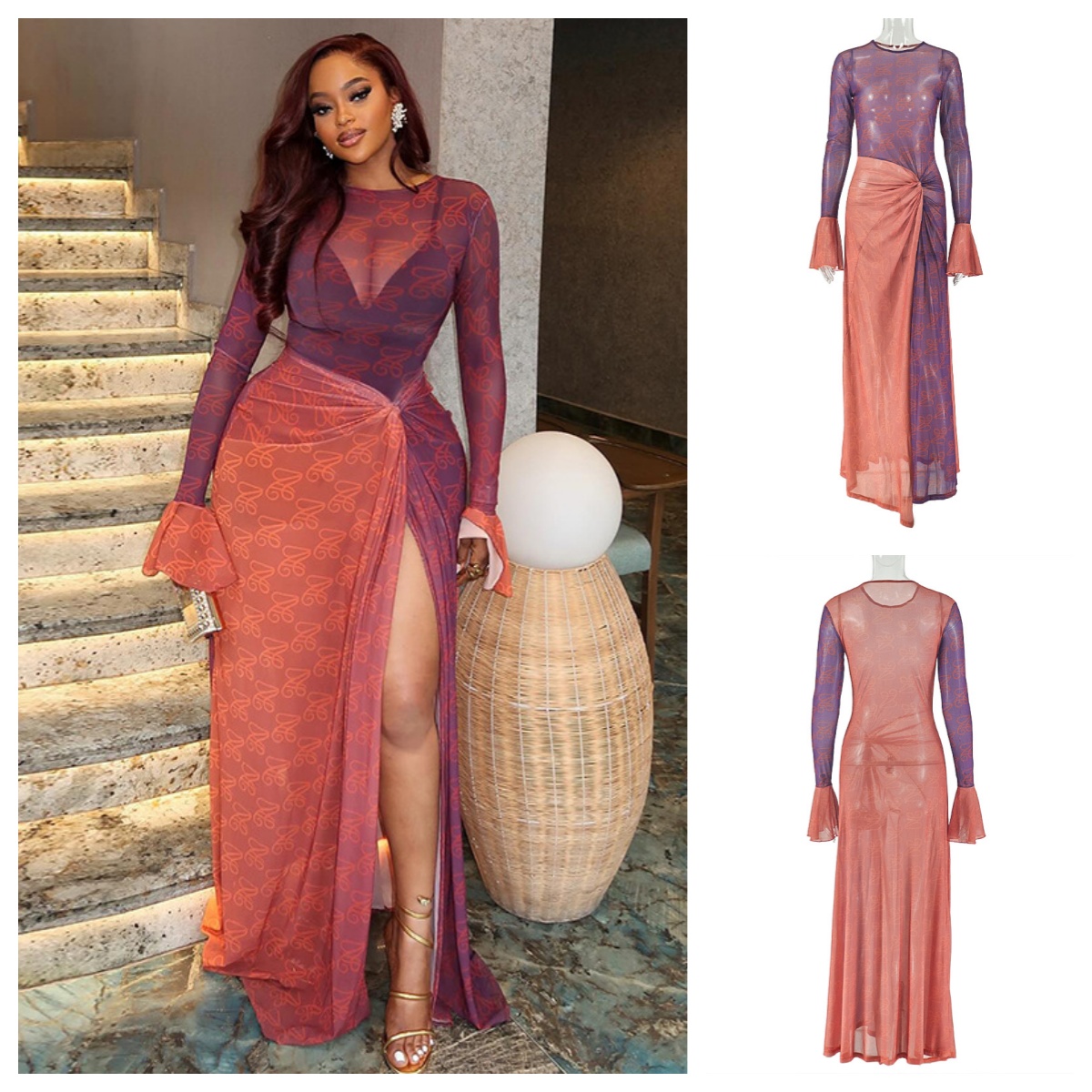 Sexy Mesh Sheer Bodycon Dress - فستان ماكسي نسائي مثير بتصميم Y2K