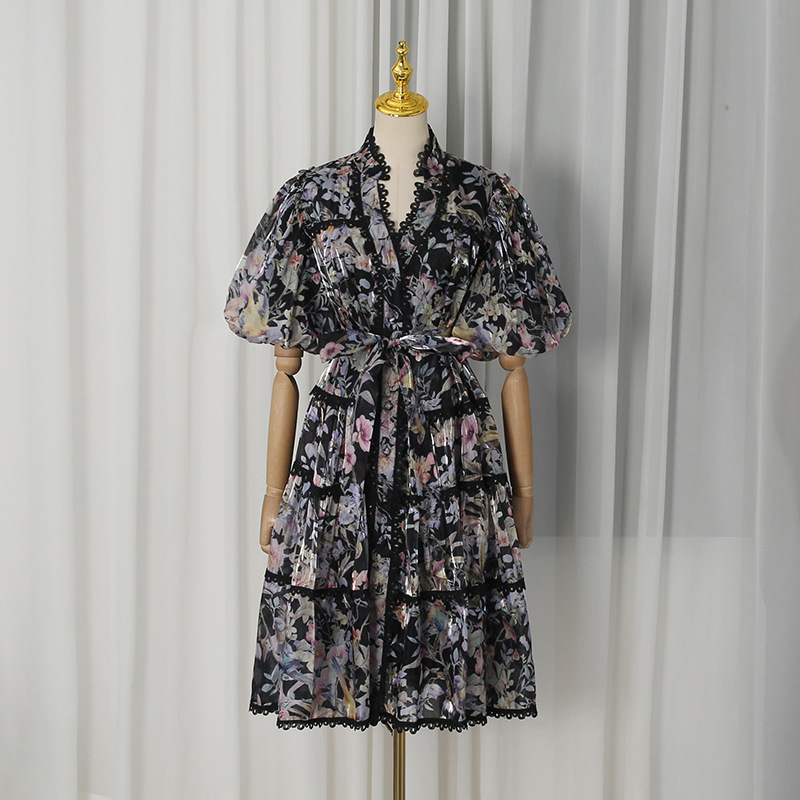 فستان شاي زامور الفرنسي بتصميم - مراجعة French Vintage Floral Midi Dress وسعره