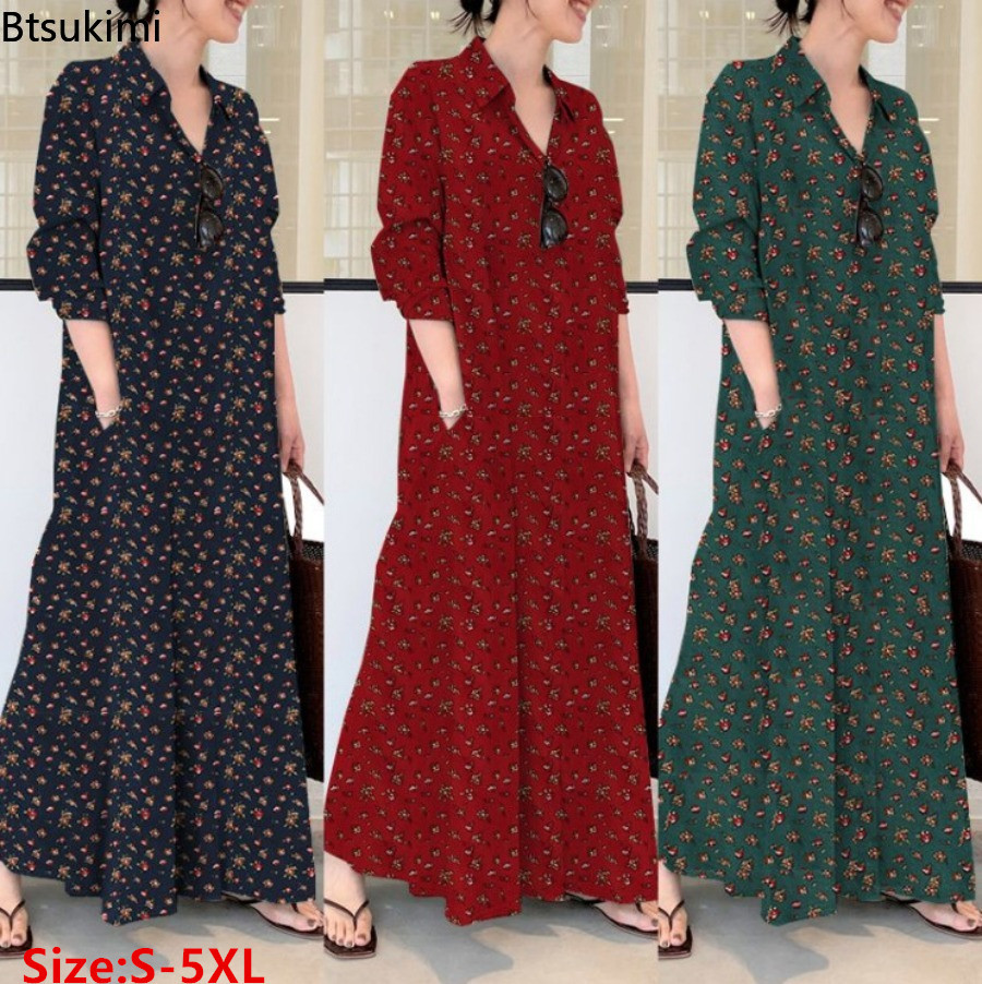 فستان نسائي جديد طويل مطبوع من - مراجعة Casual Loose Linen Shirt Dress وسعره