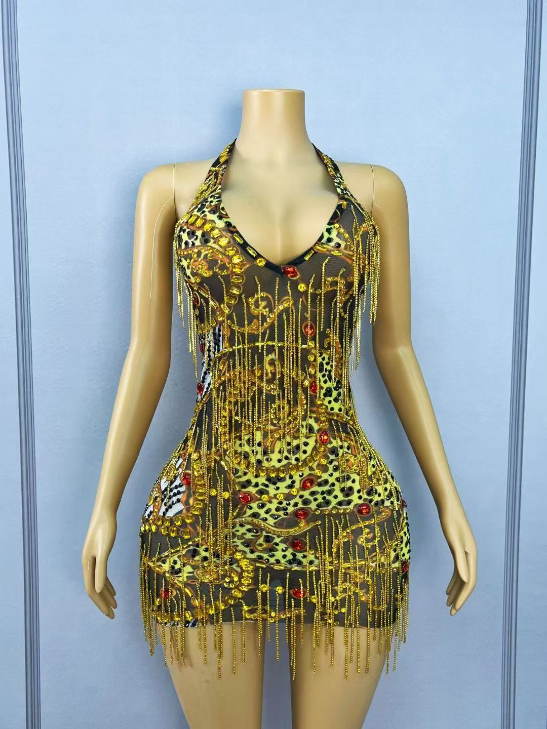 فستان قصير ضيق مزين بسلاسل من  - مراجعة Sparkly Rhinestone Club Party Dress وسعره