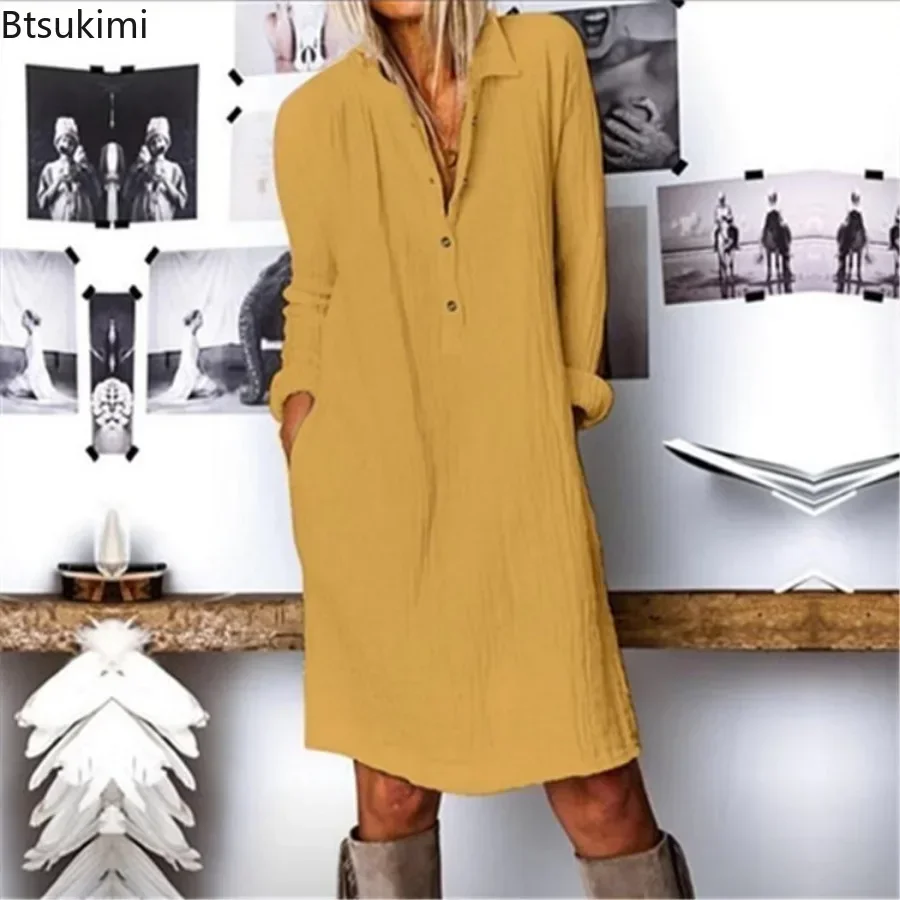 فستان نسائي فضفاض من القطن وال - مراجعة Casual Loose Linen Shirt Dress وسعره
