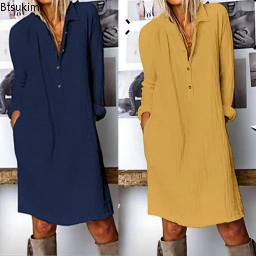 فستان نسائي فضفاض من القطن وال - مراجعة Casual Loose Linen Shirt Dress وسعره