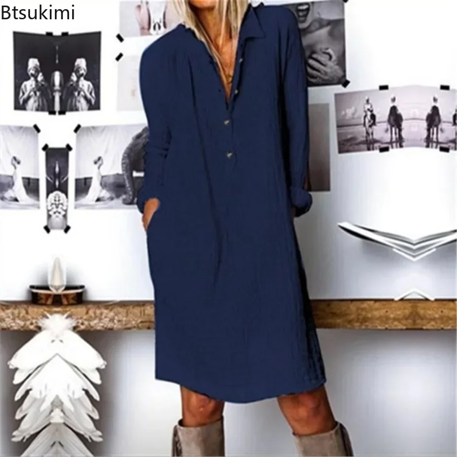 فستان نسائي فضفاض من القطن وال - مراجعة Casual Loose Linen Shirt Dress وسعره