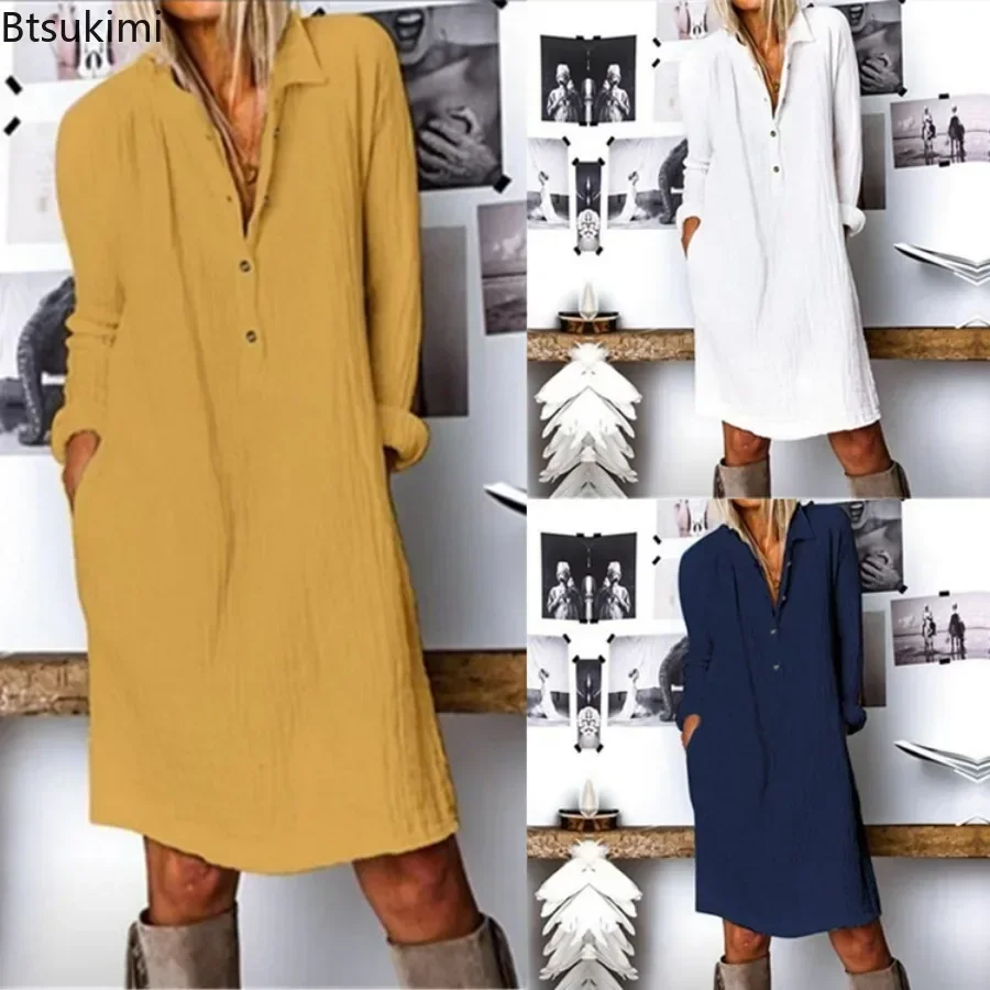 فستان نسائي فضفاض من القطن وال - مراجعة Casual Loose Linen Shirt Dress وسعره